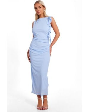 Quiz Jersey Frill Detail Midi Dress - Blue