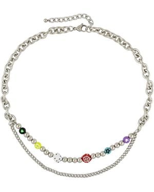 Rebl Jewelry Y2k Layered Charm Necklace - Metallic