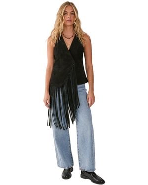 Nasty Gal Premium Suede Fringe Waistcoat - Black