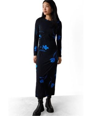 Whistles Floral Long-sleeve Midi Jersey Dress - Blue