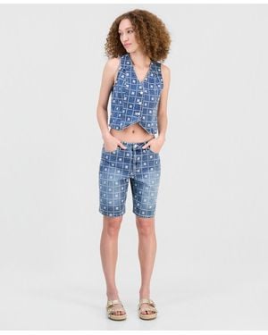 And Now This Patchwork Embroidered Jorts - Blue