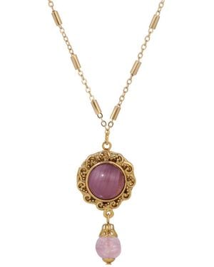 2028 Round Glass Stone Locket Necklace - White
