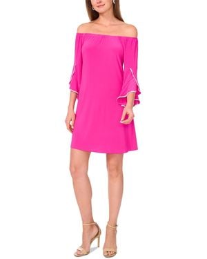 Msk Off-the-shoulder Ruffled-cuff Dress - Pink