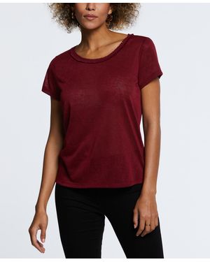 ELLA rafaella Petite Short Sleeve Decorative Trim Top - Red