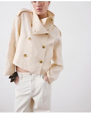 Mango Funnel-neck Linen Trench Coat - Natural