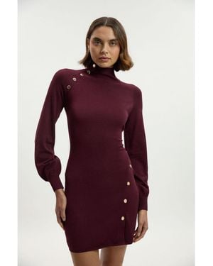 Karen Millen Viscose Blend Popper Knit Mini Dress - Red