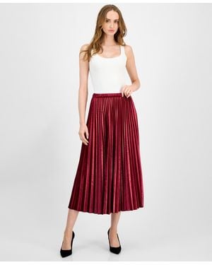 Anne Klein Velvet Pleated Flared Midi Skirt