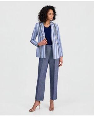 Anne Klein Striped Open Front Blazer Wide Leg Pants - Blue
