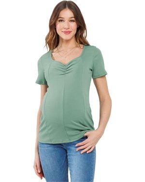 Hello Miss Maternity Ribbed Short Sleeve Sweetheart Neck Top - Green