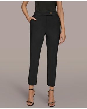 Donna Karan Flat Front Button Pants - Black