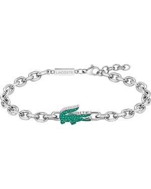 Lacoste Arthor Green Crystal Silver-tone Crocodile Bracelet - Metallic