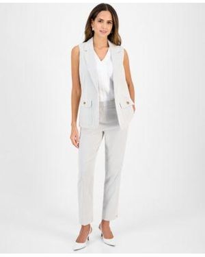 Kasper Pinstriped Vest V Neck Top Pinstriped Pants - White
