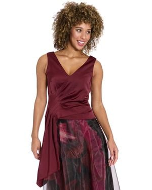 Muse Â Asymmetrical Pleated V-neck Top - Red