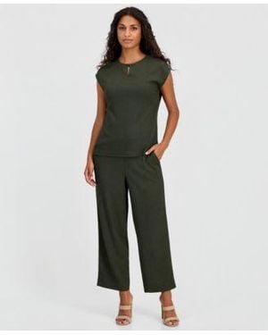 Anne Klein Essentials Petite Extended Shoulder Pebble Texture Top Pebble Texture Knit Pull On Pants - Green