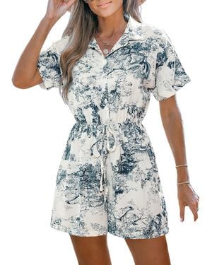 CUPSHE Collared Zipper Closure Unlined Romper - Blue