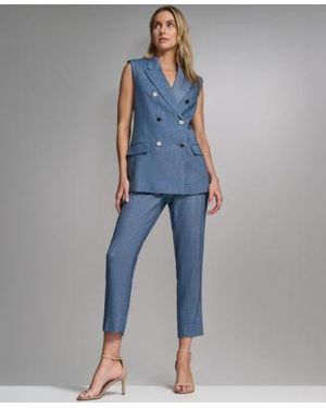 Calvin Klein Petite Collared Front Button Vest High Waisted Modern Fit Pants - Blue