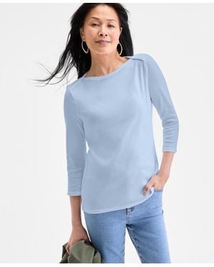 Style & Co. Petite Pima Cotton 3/4-sleeve Boat-neck Top - Blue