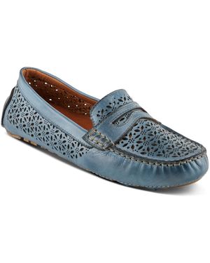 Spring Step Crain Removable Insole Laser-cut Moccasins - Blue