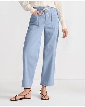 Lands' End Petite Herringbone Chino High Rise Relaxed Straight Drawstring Ankle Pants - Blue