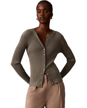 Calvin Klein Button-front Ribbed Cardigan - Brown