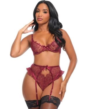 Oh La La Cheri Margot Sheer Lace Bra Set - Red