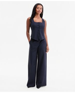 BarIII Pinstriped High-rise Wide-leg Pants - Blue