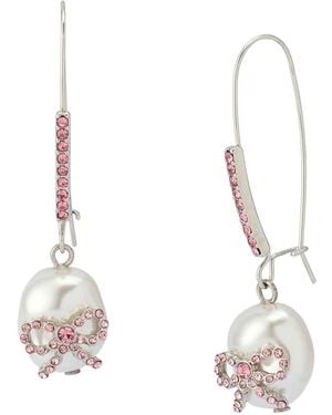 Betsey Johnson Faux Stone Bow Cultivated Dangle Earrings - White