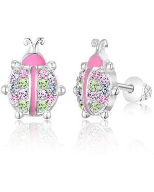 Chanteur /girl/ladybug Crystal White Gold Palladium Plating Screwstud Earring - Metallic