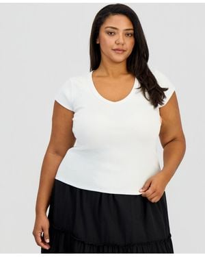 And Now This Trendy Plus Size Short-sleeve Ringer Tee - White