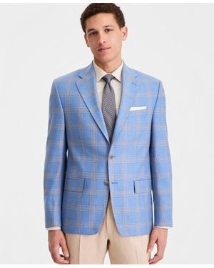 Michael Kors Classic-fit Wool-blend Plaid Blazer - Blue