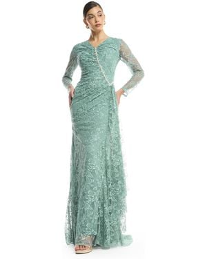 Amiri Lace Long-sleeve V-neck Gown - Green