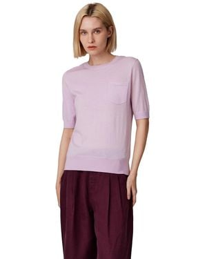 Jennie Liu Tissue Weight 75% Merino Wool 25% Silk Crew Neck Short Sleeve T Shirt Sweater | Ultra Soft Machine-washable Sweaters - Purple
