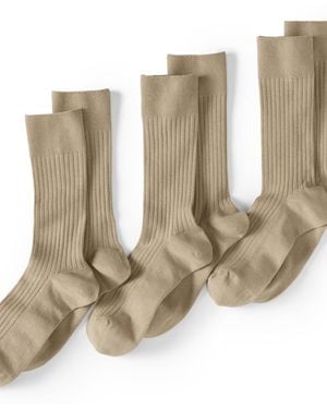 Lands' End Seamless Toe Cotton Rib Dress Socks (3-pack) - Natural