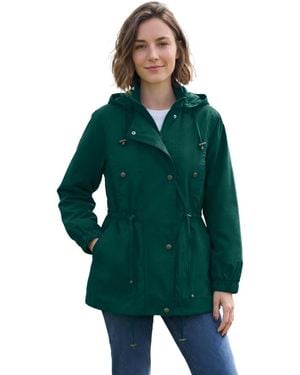 Woman Within Plus Size Fleece-lined Taslon Anorak - Green