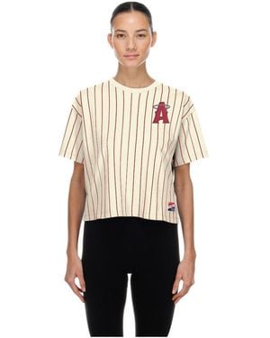 KTZ Los Angeles Angels City Connect Throwback Meshback Pinstripe Boxy T-shirt - Natural