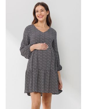 Hello Miss Maternity Printed Empire Waist Tiered Dress - Gray