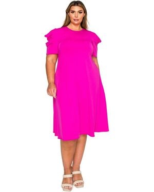 L I V D Plus Size Aleyna Flare Dress - Pink