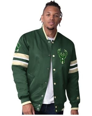 Starter Hunter Green Milwaukee Bucks Scout Varsity Satin Full-snap Jacket