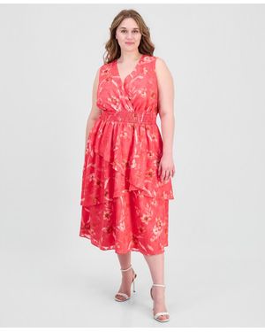 Anne Klein Plus Size Smocked-waist Tiered Midi Dress