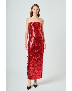 Endless Rose Sequins Applique Midi Dress - Red