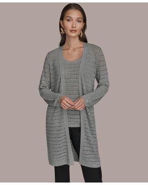 Donna Karan Long-sleeve Open Front Cardigan - Gray