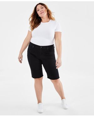 Style & Co. Plus Size Denim Raw-edge Bermuda Shorts - Black