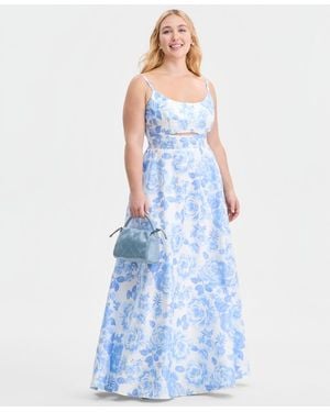 City Studios Trendy Plus Size Printed Satin Ballgown - Blue