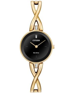 Citizen Women's Eco-drive Gold-tone Stainless Steel Bangle Bracelet Watch 23mm Ex1422-54e - Black