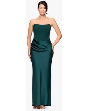 Betsy & Adam Mixed-media Strapless Corset Gown - Green
