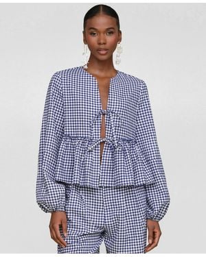 Avec Les Filles Linen-blend Tie-front Blouse - Blue