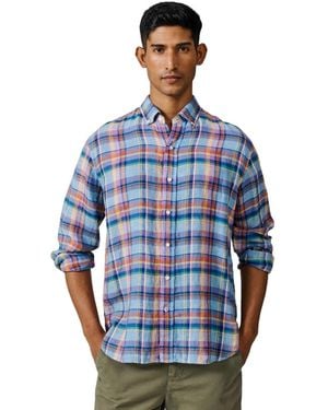 aubi Croyland Madras Button-down Linen Shirt - Blue