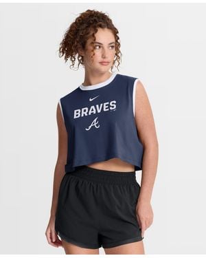 Nike Navy Atlanta Braves Primetime Loose Dri-fit Cropped Tank Top - Blue