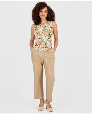 Kasper Petite Mid Rise Straight-leg Pull-on Linen Ankle Pants - Natural