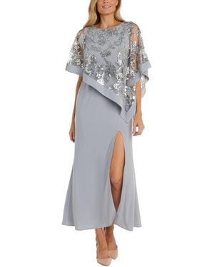 R & M Richards Sequinned Floral-lace-poncho Gown - Gray